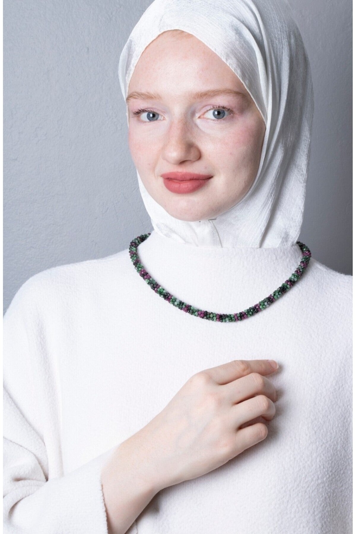 Sertifikalı El İşçiliği Örme Anyolit Gümüş Kapama Kolye (SK:415)