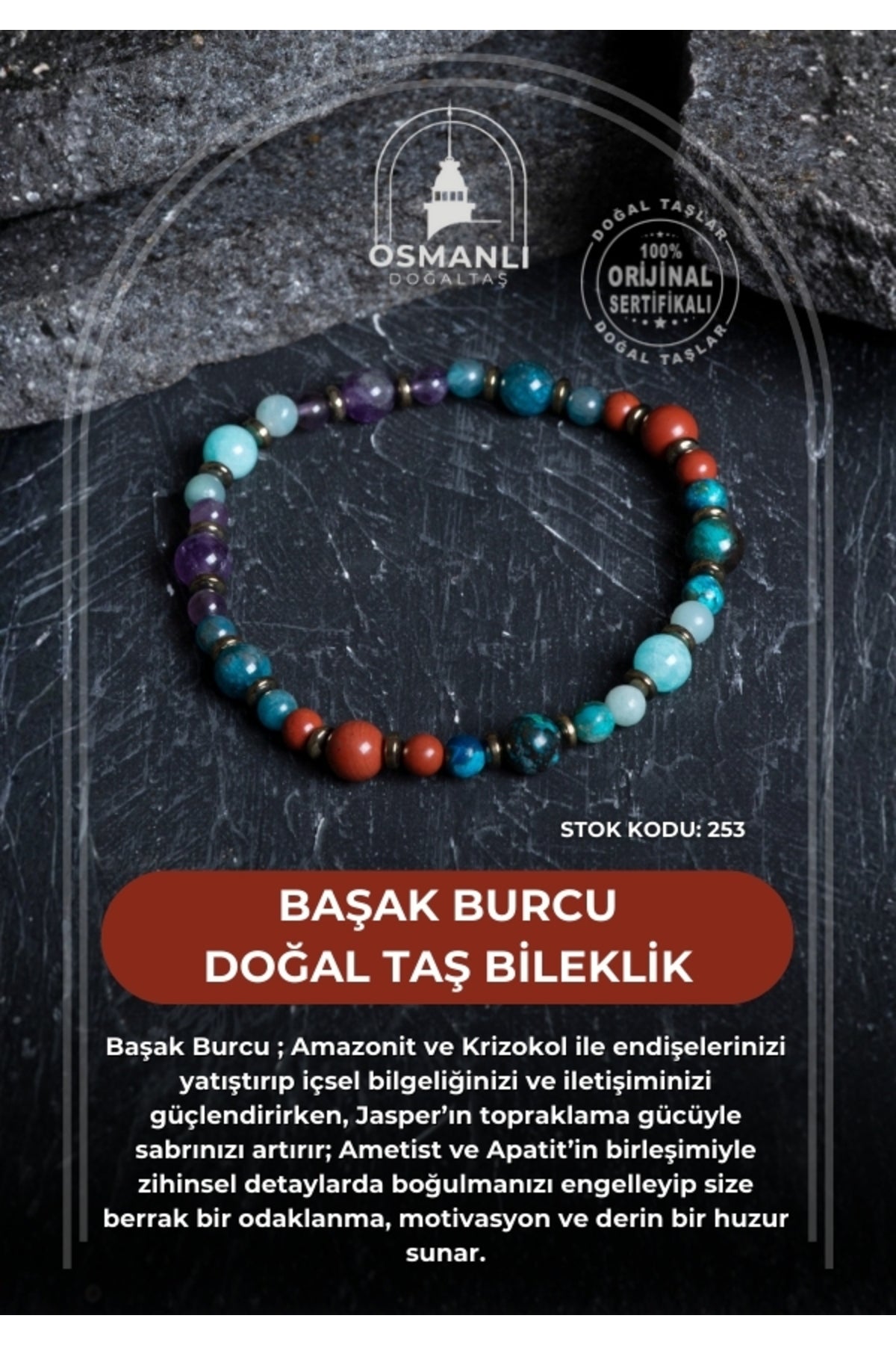 Sertifikalı Başak Burcu Doğal Taş Bileklik (SK:253)