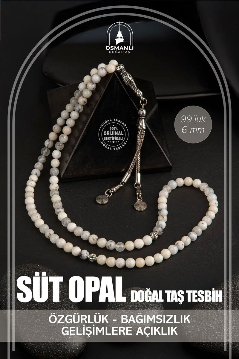 Süt Opal Doğal Taş Tesbih 99luk - 6mm
