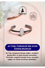 Sertifikalı Ay Taşı, Turmalin 925 Ayar Gümüş Bileklik