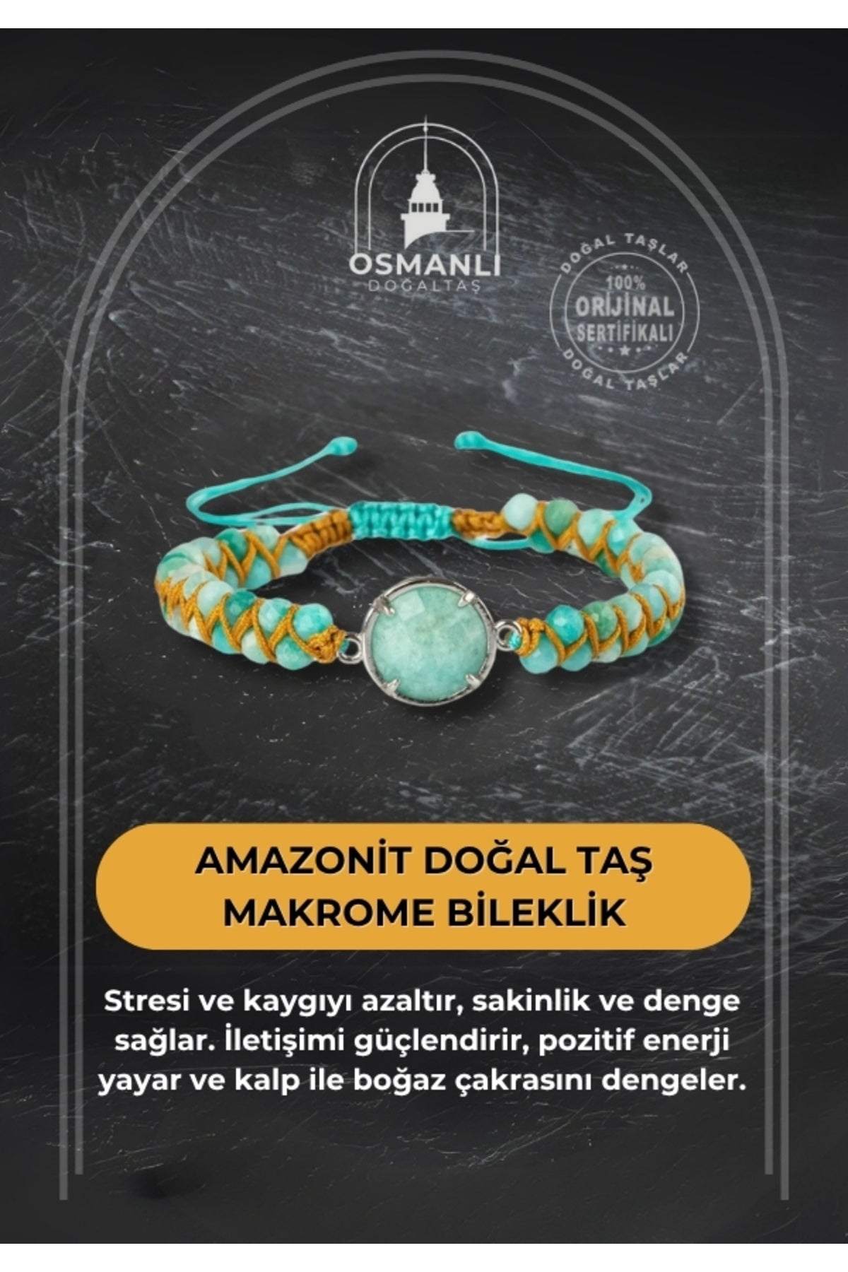 Amazonit Doğal Taş Makrome Bileklik