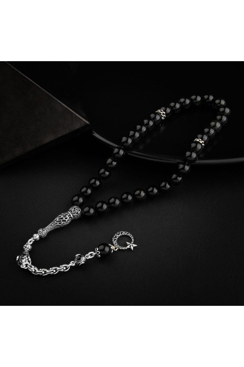 Obsidyen Doğal Taş 8mm Gümüş İmameli Tesbih