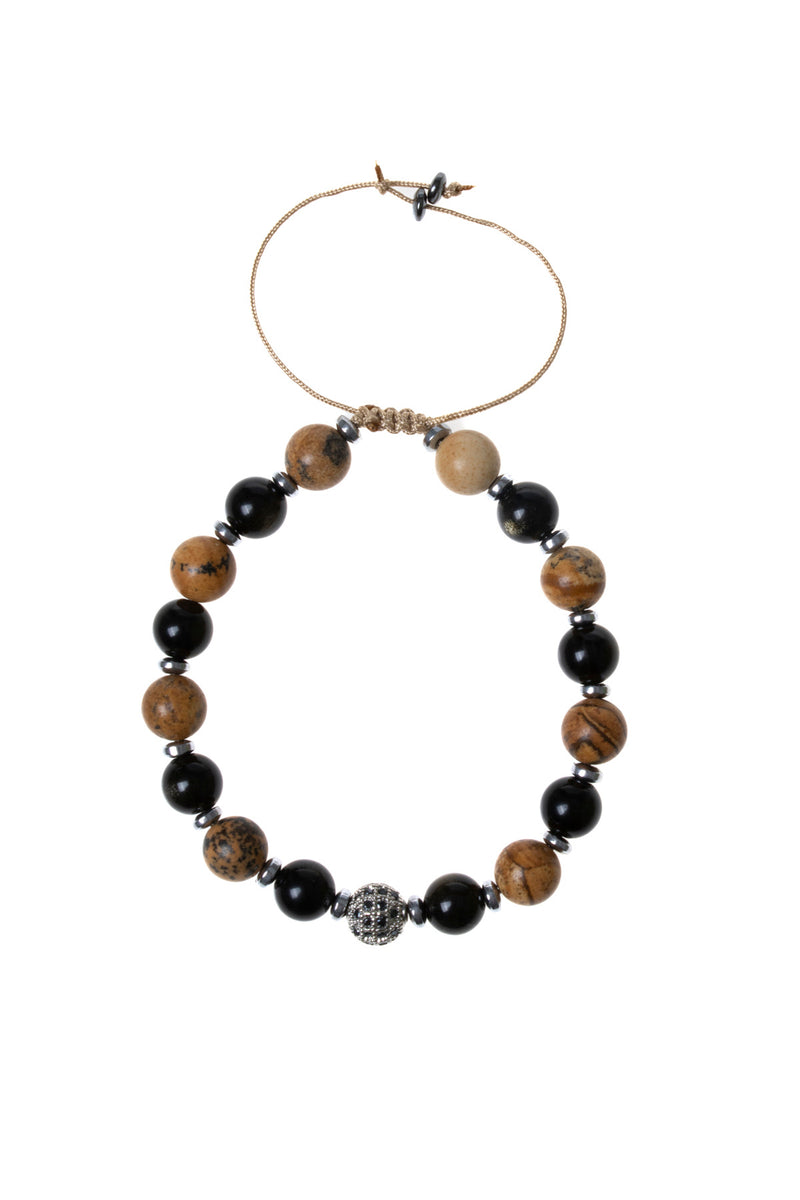 Sertifikalı Jasper, Obsidyen, Hematit Doğal Taş Makrome Bileklik