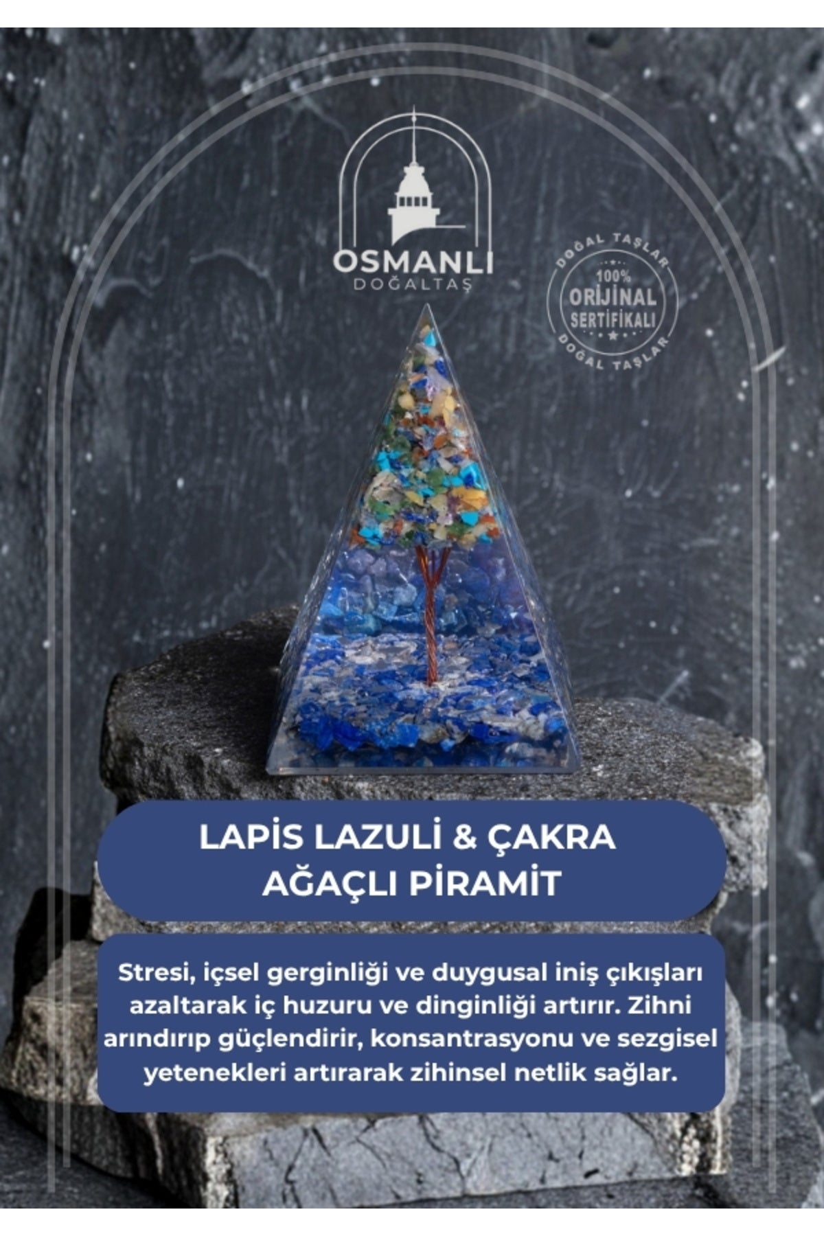 Sertifikalı Lapis Lazuli & Çakra  Ağaçlı Piramit