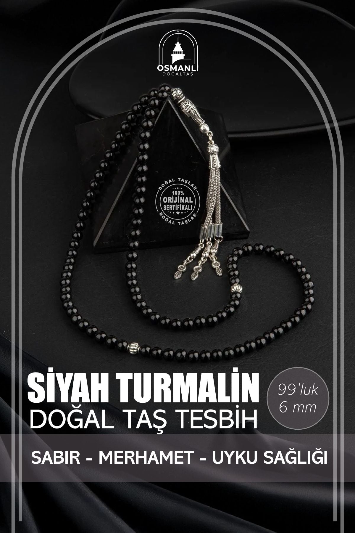 Siyah Turmalin Doğal Taş Tesbih 99luk - 6mm