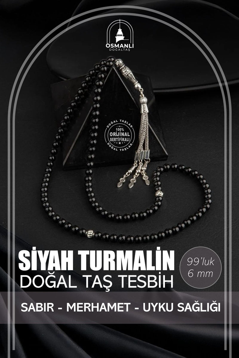 Siyah Turmalin Doğal Taş Tesbih 99luk - 6mm