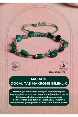 Sertifikalı Malahit Doğal Taş Makrome Bileklik (SK:279)