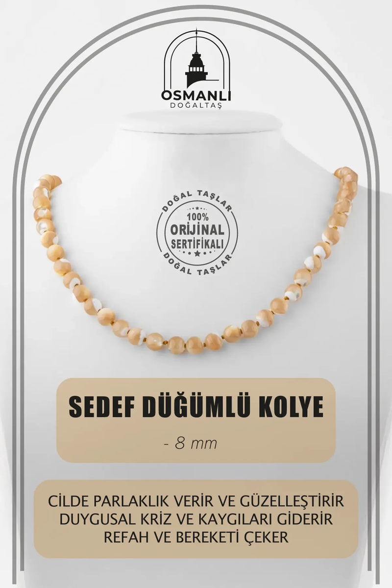 Sedef 8 mm Düğümlü Doğal Taş Kolye