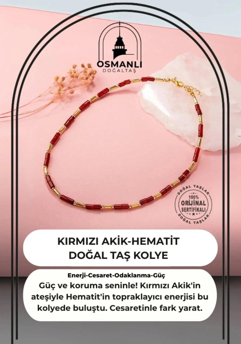 Kırmızı Akik-Hematit Doğal Taş Kolye