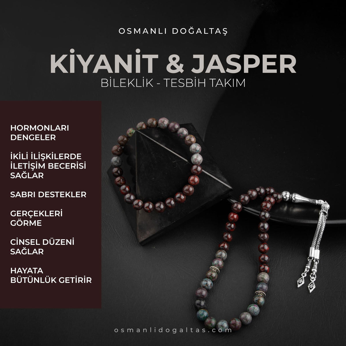 Ruby Kiyanit-Dragon Jasper Doğal Taş Tesbih Bileklik Seti