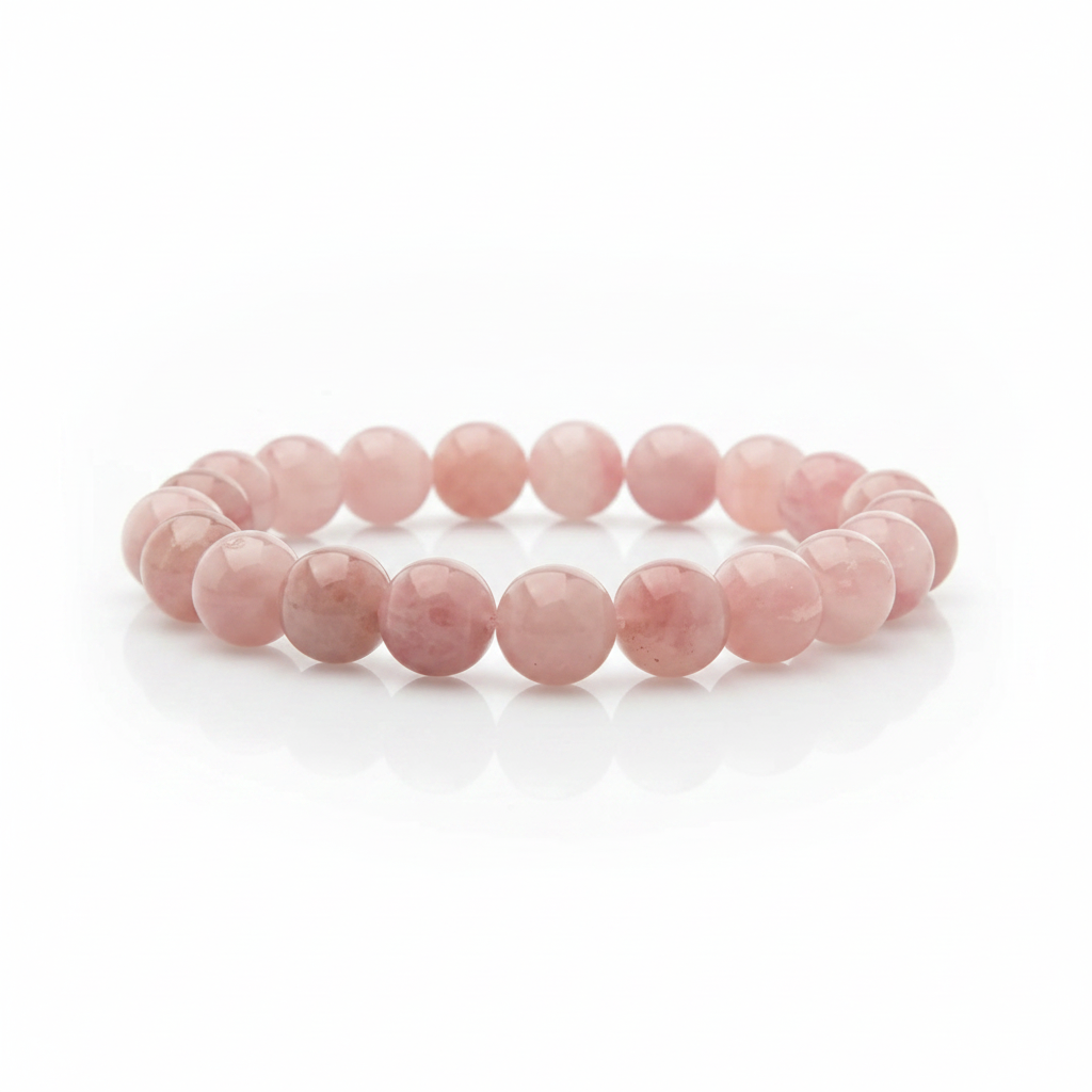 Pembe Kuvars (gül Kuvars) 10mm Doğal Taş Bileklik - beyaz fon