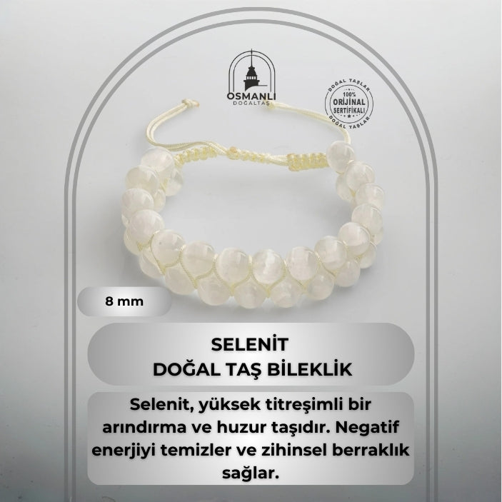 Selenit 8mm Çift Sıra Makrome Doğal Taş Bileklik