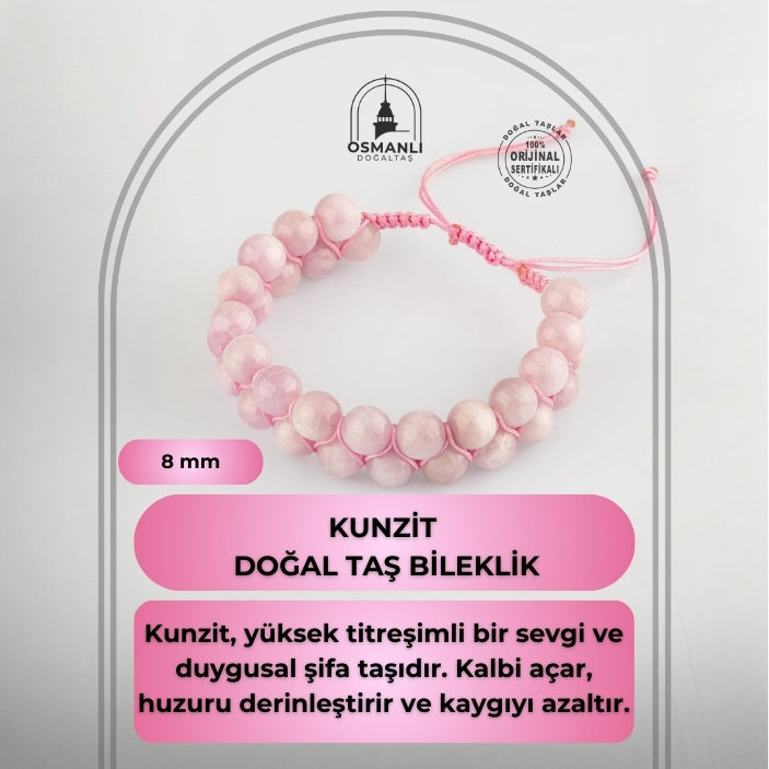Kunzit 8mm Çift Sıra Makrome Doğal Taş Bileklik