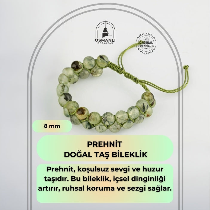Prehnit 8mm Çift Sıra Makrome Doğal Taş Bileklik
