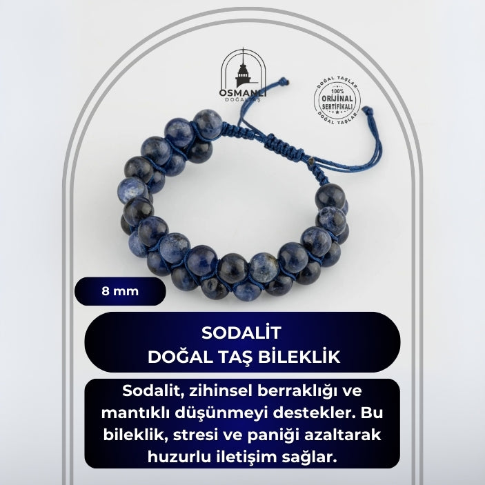 Sodalit 8mm Çift Sıra Makrome Doğal Taş Bileklik
