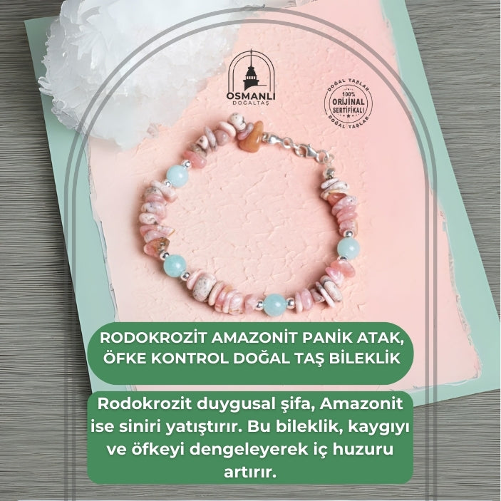 Sertifikalı Rodokrozit Amazonit Panik Atak, Öfke Kontrol Doğal Taş Bileklik