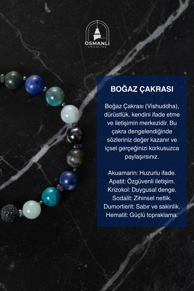 Sertifikalı Boğaz Çakrası Doğal Taş Bileklik