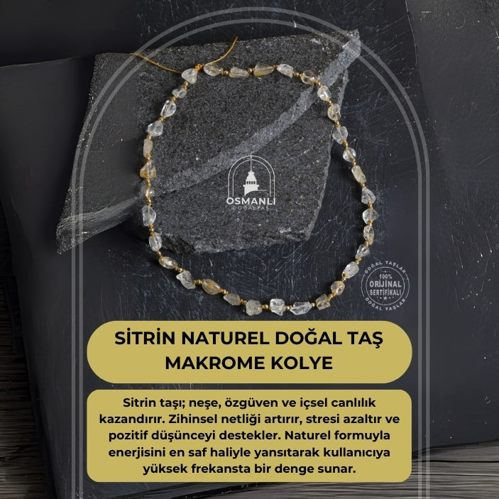 Sertifikalı Sitrin Naturel Doğal Taş Makrome Kolye