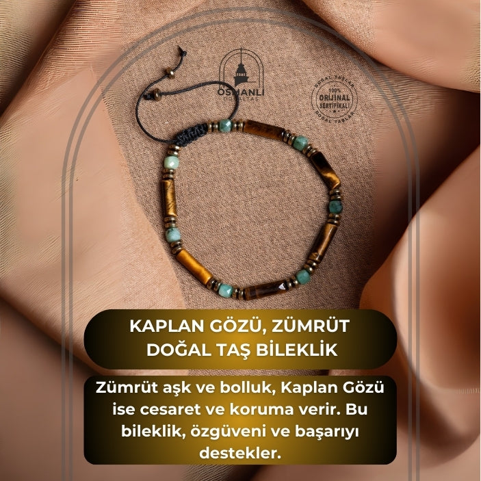 Sertifikalı Kaplan Gözü, Zümrüt Doğal Taş Makrome Bileklik