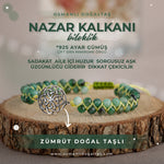 Nazar Kalkanı Zümrüt Doğal Taş Gümüş Aparat Bileklik