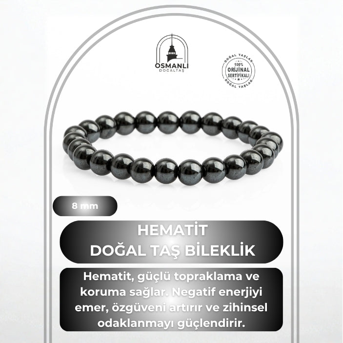 Hematit 8mm Doğal Taş Bileklik
