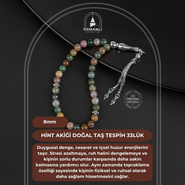 Hint Akiği Doğal Taş Tesbih 33lük - 8mm