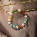 İnci-Turuncu Aventurin-Amazonit-Yeşim-Kalsit Doğal Taş Gümüş Bileklik
