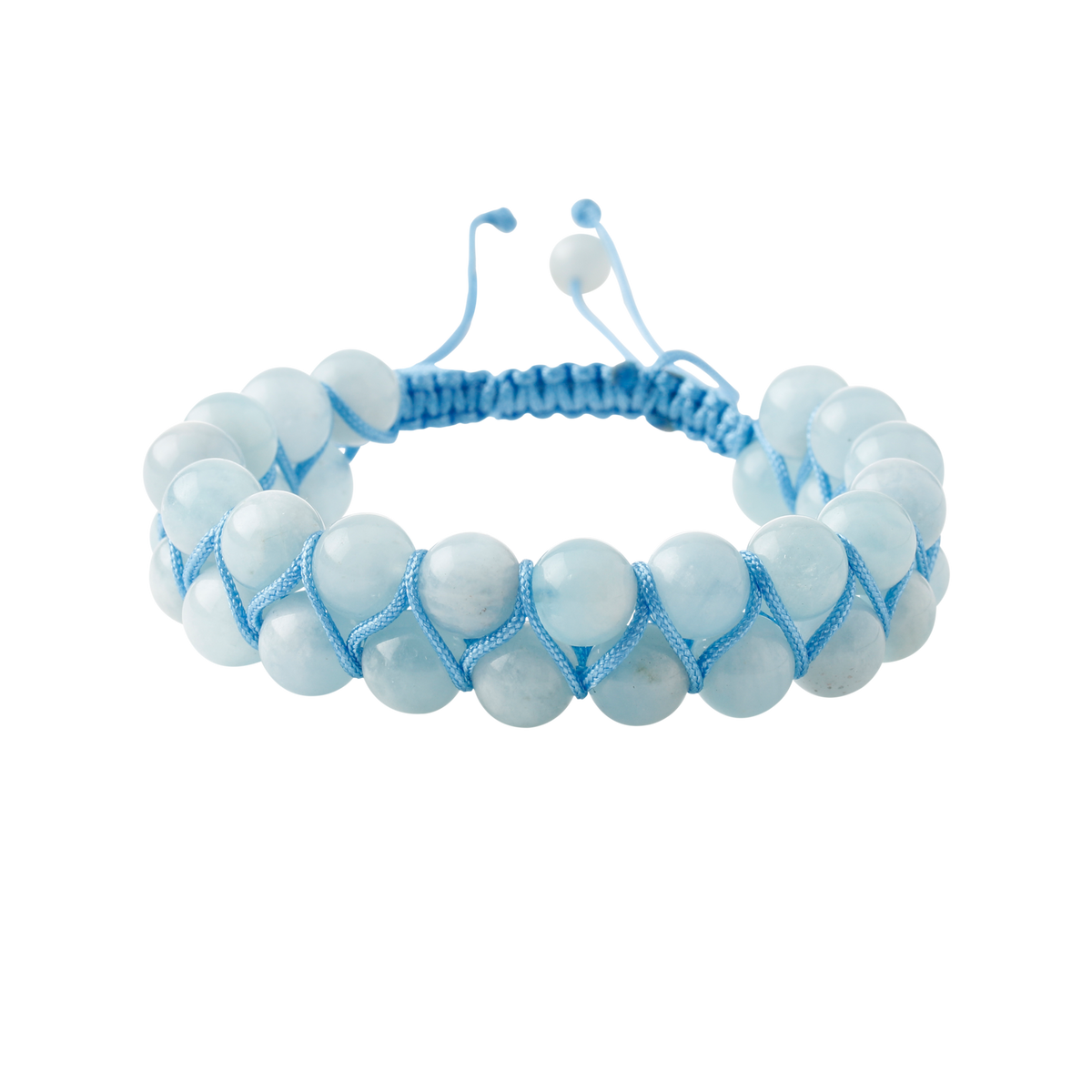 Akuamarin 8mm Çift Sıra Makrome Doğal Taş Bileklik