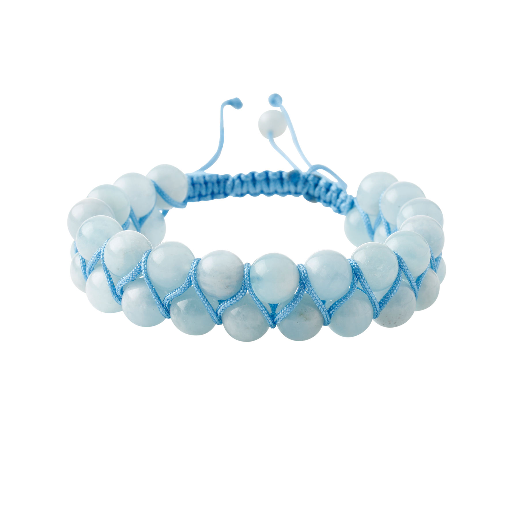 Akuamarin 8mm Çift Sıra Makrome Doğal Taş Bileklik