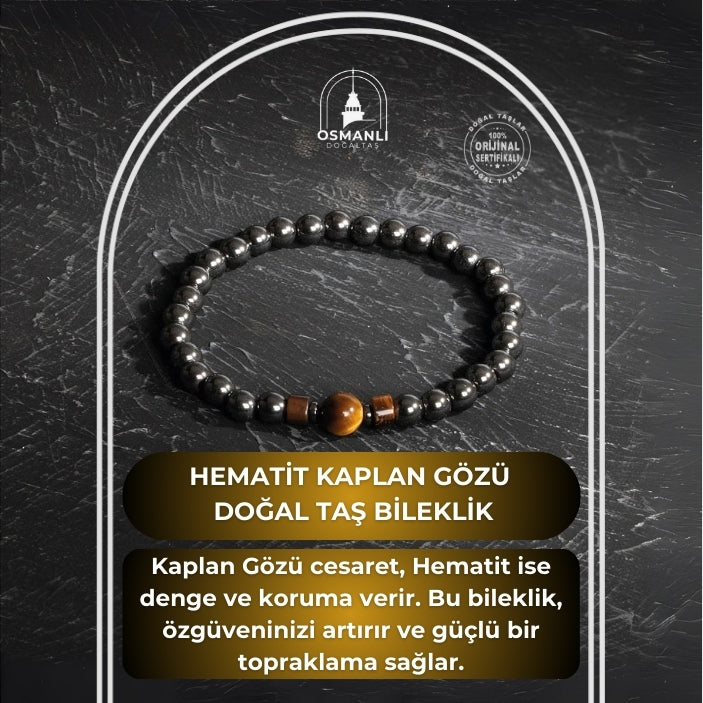 Sertifikalı Orijinal Hematit Kaplan Gözü Doğal Taş Bileklik