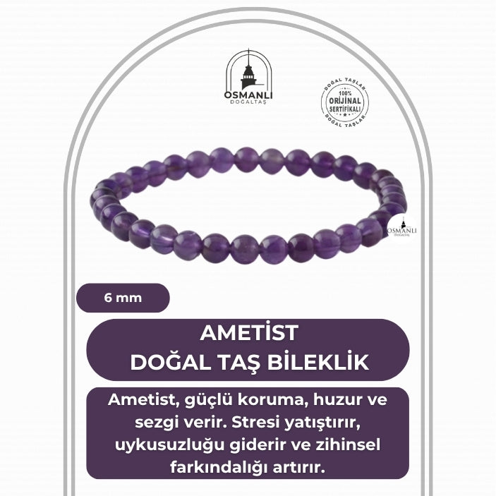 Ametist 6mm Doğal Taş Bileklik