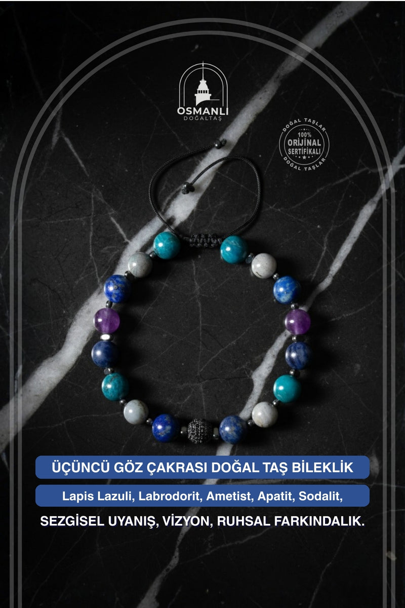 Sertifikalı Üçüncü Göz Çakrası Doğal Taş Makrome Bileklik