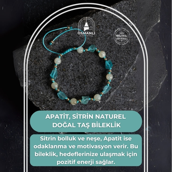 Sertifikalı Apatit, Sitrin Naturel Doğal Taş Makrome Bileklik