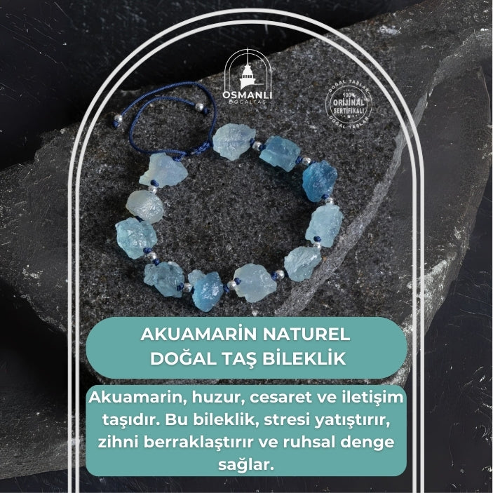Sertifikalı Akuamarin Naturel Doğal Taş Makrome Bileklik