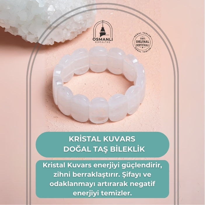 Sertifikalı Kristal Kuvars Geniş Kesim Doğal Taş Bileklik