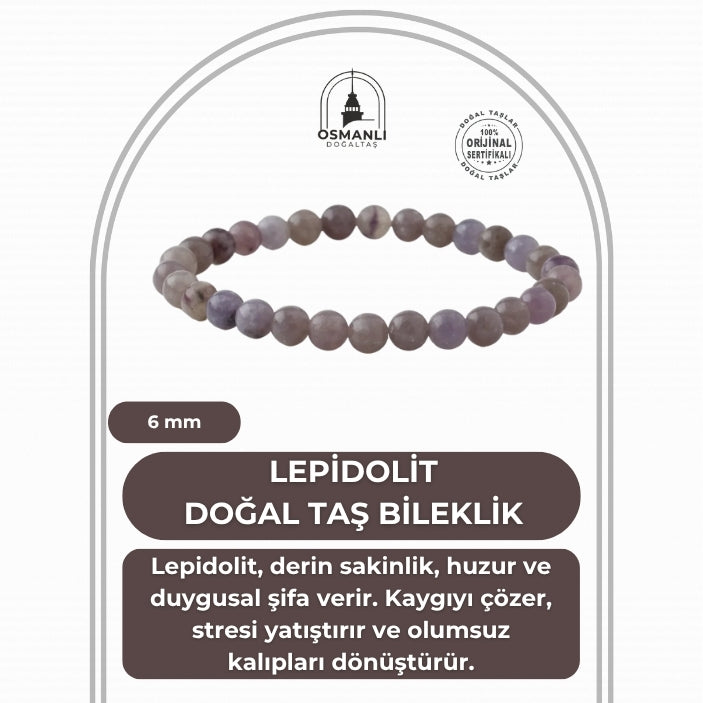 Lepidolit 6mm Doğal Taş Bileklik