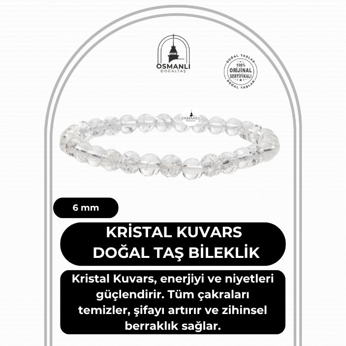 Kristal Kuvars 6mm Doğal Taş Bileklik