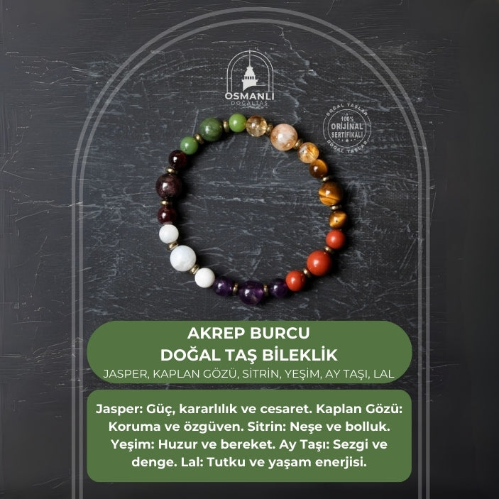Osmanlı Doğal Taş Sertifikalı Akrep Burcu Doğal Taş Bileklik