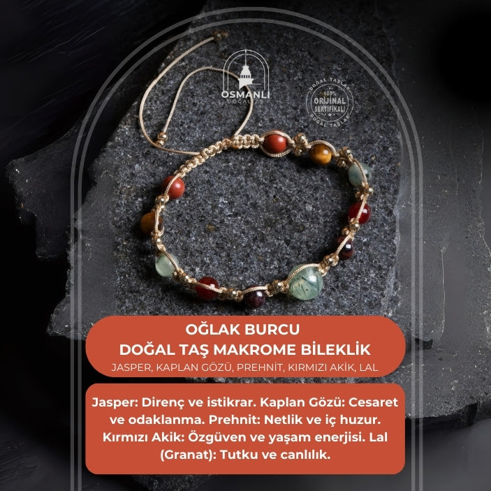 Sertifikalı Oğlak Burcu Doğal Taş Makrome Bileklik