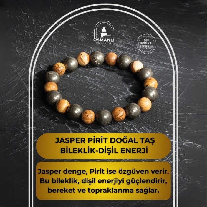 Sertifikalı Orijinal Jasper Pirit Doğal Taş Bileklik-Dişil Enerji