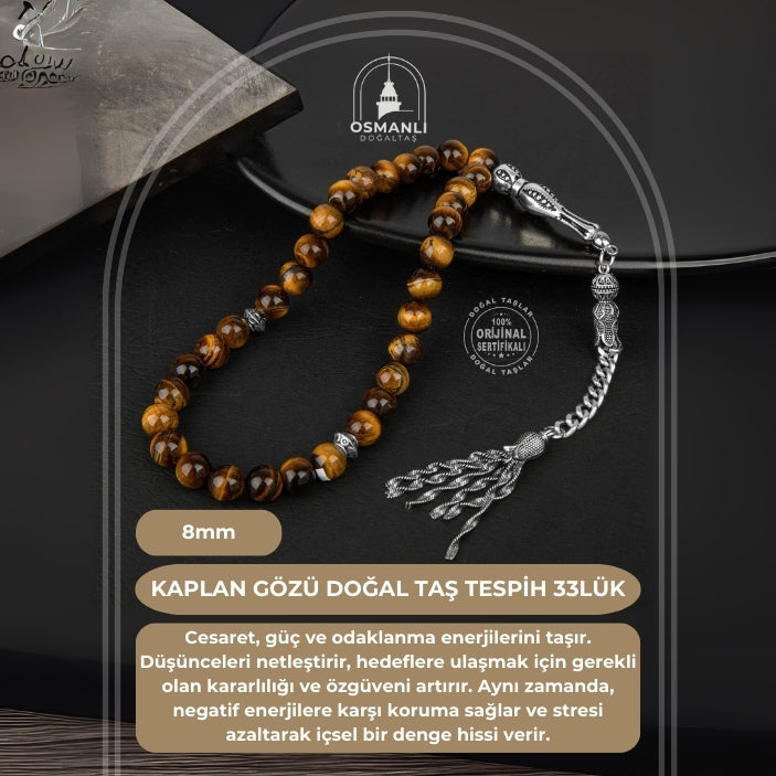 Kaplan Gözü Doğal Taş Tesbih 33lük - 8mm