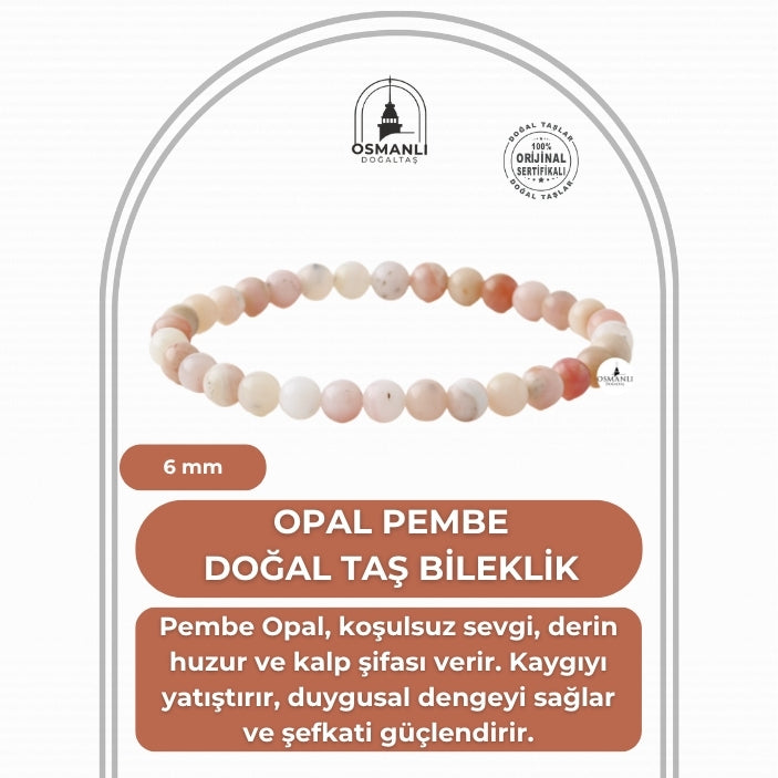 Opal Pembe 6mm Doğal Taş Bileklik