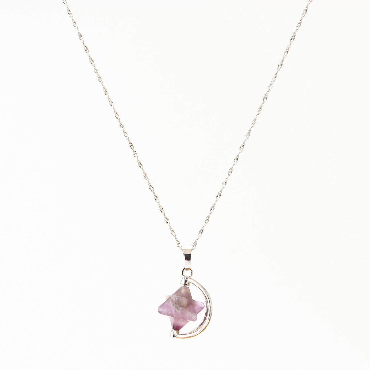 Ametist Doğal Taş Yıldızlı Kolye, Gümüş Zincir