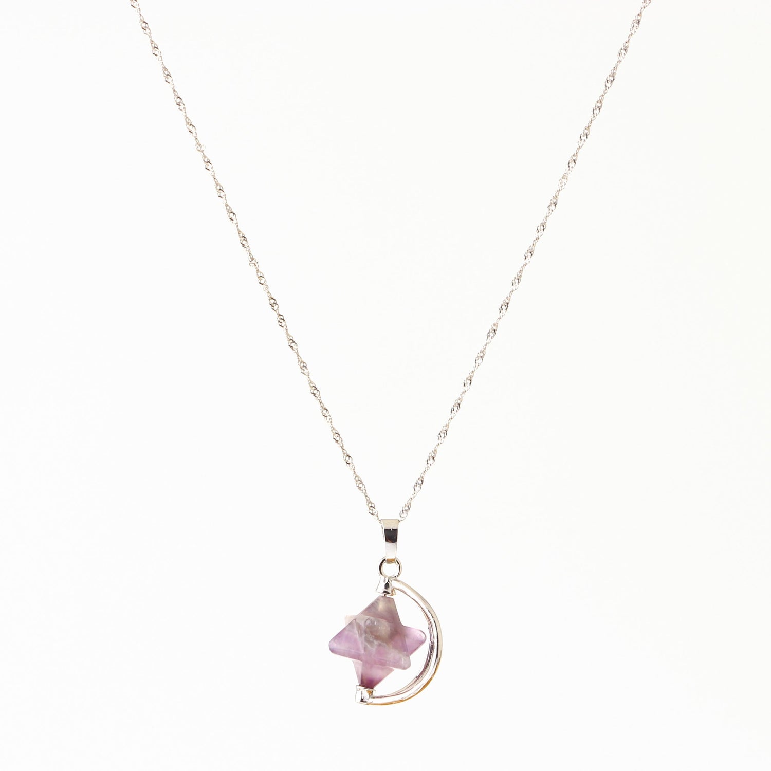 Ametist Doğal Taş Yıldızlı Kolye, Gümüş Zincir