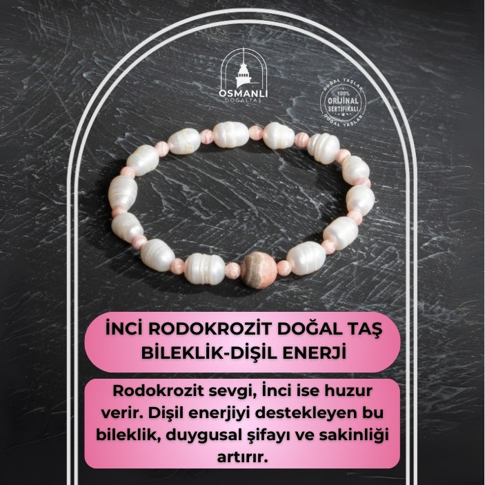 Sertifikalı Orijinal İnci Rodokrozit Doğal Taş Bileklik-Dişil Enerji