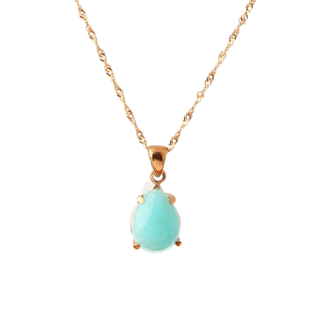 Amazonit Doğal Taş Gümüş Kolye, Gümüş Sarı Zincir