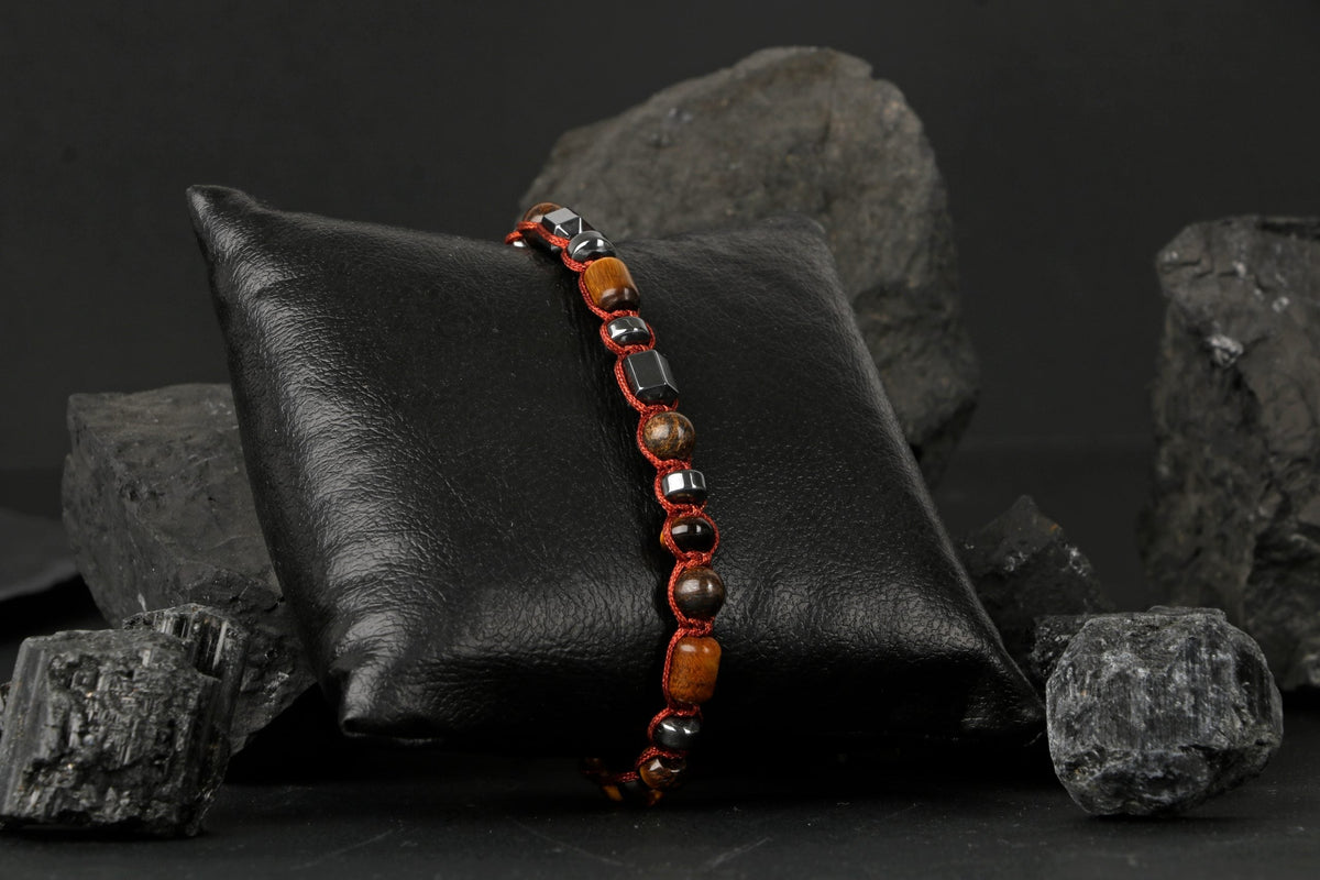 Egemen Kaplan Gözü-Hematit-Azurit Doğal Taş Erkek Bileklik