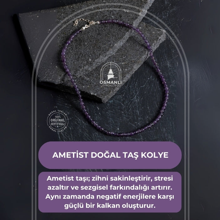 Sertifikalı Ametist  Doğal Taş Kolye