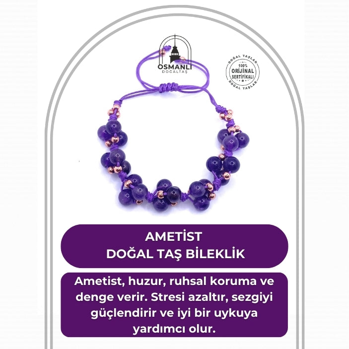 Ametist Doğal Taş Merdiven Kapama İpli Her Bileğe Uygun Bileklik