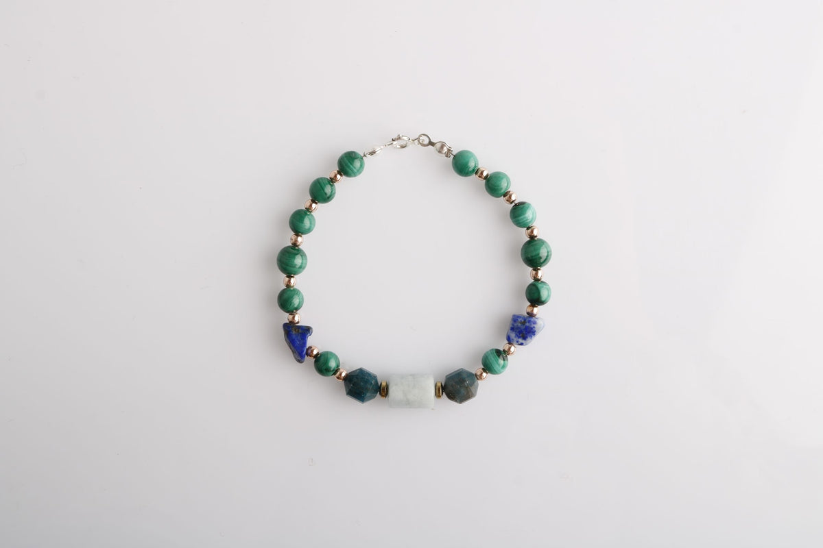 Hazel, Malahit-Lapis-Apatit-Akuamarin Doğal Taş Bileklik